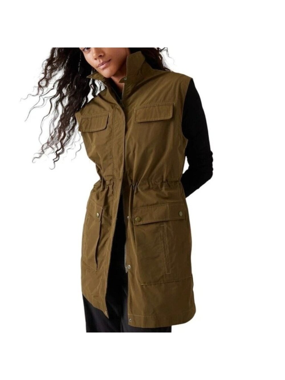 Athleta Boundless Utility Vest Small Adjustable Green Lagenlook Layer Athleisure